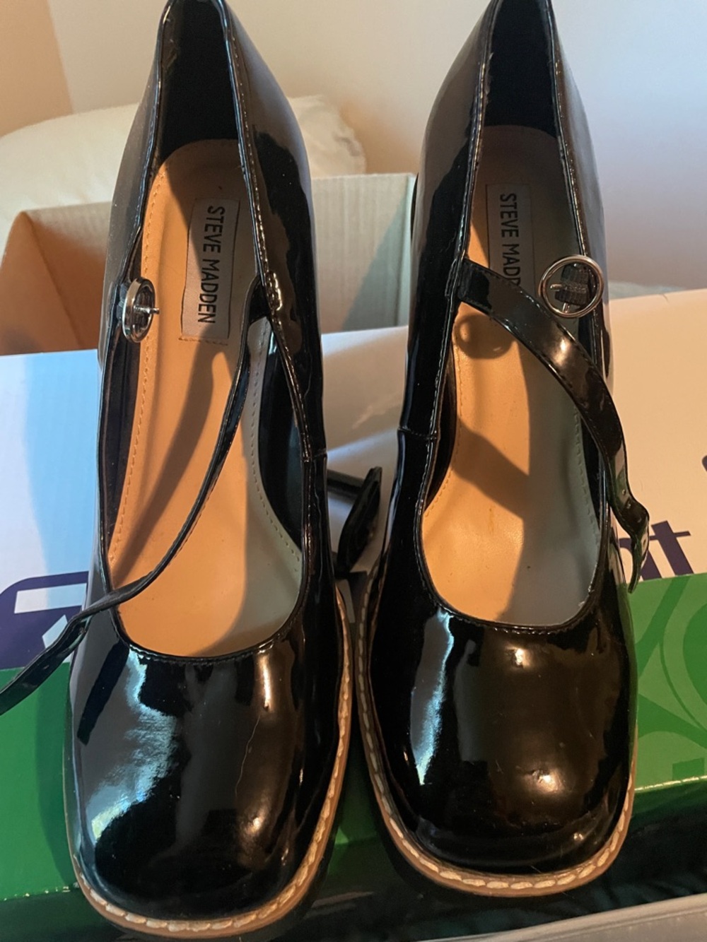 Steve Madden Black Patent Mary Jane Heels with Buckle
